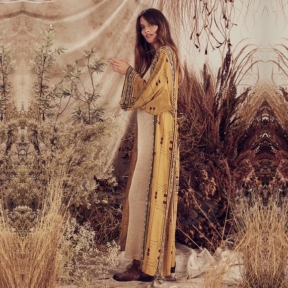 SOLD OUT Mustard Tribal Aztec Western Self Tie Kimono Duster Wrap Bohemian Robe - Picture 4 of 8